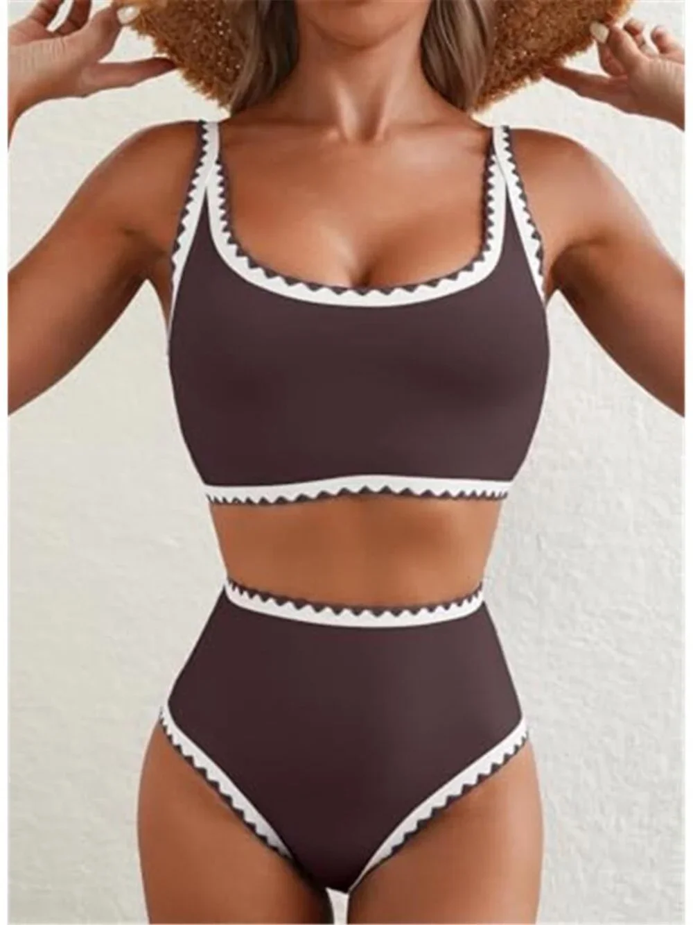 Floral Print High Waisted Bikini Set Two Piece Swimsuit Scoop Neck Bathing Suit